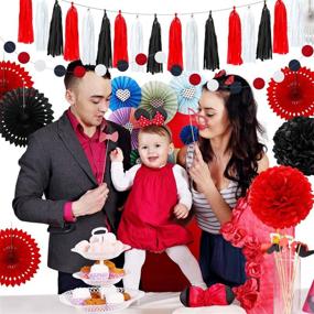 img 2 attached to 🎉 2020 Graduation Party Supplies - Graduation Mouse Paper Decoration Fan Pom Pom Honeycomb Flower Tissue Tassel Garland for Birthday Baby Shower Wedding - White, Red, Black