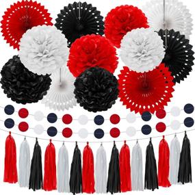 img 4 attached to 🎉 2020 Graduation Party Supplies - Graduation Mouse Paper Decoration Fan Pom Pom Honeycomb Flower Tissue Tassel Garland for Birthday Baby Shower Wedding - White, Red, Black