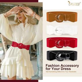 img 2 attached to 👗 JASGOOD Women's Wide Vintage Stretch Belt - Elastic Waist Belts for Women's Dresses