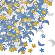 набор из 400 двусторонних блестящих звездочек и лунной бумажной конфетти-пайеток - идеально подходит для свадеб, дней рождения, вечеринок для малышей, вечеринок под луной и звездами, либо для украшений на рамадан мубарак (темно-синий, голубой, золотой, серебряный) логотип
