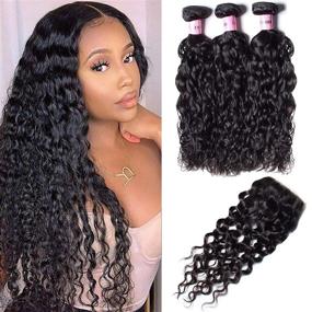 img 4 attached to 🌊 UNice Hair Icenu Series: Premium Brazilian Water Wave 3 Bundles with Lace Closure - 10A Grade 100% Unprocessed Virgin Human Hair Weave Extensions (14 16 18+14 closure) - Top Quality!