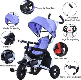 img 1 attached to 🚲 UBRAVOO 6-in-1 Toddler Tricycle: Canopy, Guardrail, Harness, Footrest, Brake, Foldable Push Trike for 1-3 Year Olds