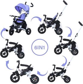 img 3 attached to 🚲 UBRAVOO 6-in-1 Toddler Tricycle: Canopy, Guardrail, Harness, Footrest, Brake, Foldable Push Trike for 1-3 Year Olds