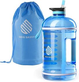 img 4 attached to 💧 Swig Savvy 128 OZ Time Marker Water Bottle with Straw Lid and Storage Sleeve, Blue – Motivational Hydro Jug