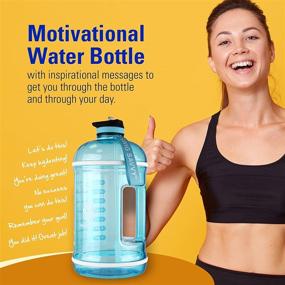 img 1 attached to 💧 Swig Savvy 128 OZ Time Marker Water Bottle with Straw Lid and Storage Sleeve, Blue – Motivational Hydro Jug