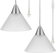🔌 dewenwils 2 pack plug in pendant light - 15ft clear cord, on/off switch, frosted plastic white shade - ideal hanging ceiling light for living room, bedroom, dining hall - etl listed logo