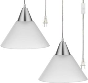 img 2 attached to 🔌 DEWENWILS 2 Pack Plug in Pendant Light - 15ft Clear Cord, On/Off Switch, Frosted Plastic White Shade - Ideal Hanging Ceiling Light for Living Room, Bedroom, Dining Hall - ETL Listed