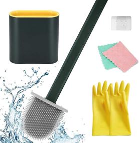 img 4 attached to 🚽 Aibrisk Silicone Toilet Brush with Holder for Efficient Cleaning, Including Gloves, Cloth, and Wall Hook (Green)