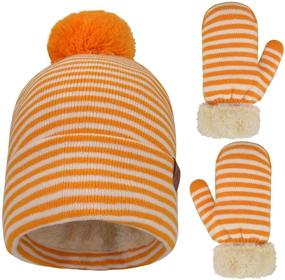 img 4 attached to ❄️ Striped Toddler Winter Beanie Mittens: Stylish Boys' Accessories for Cold Weather