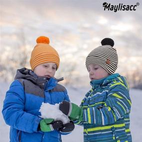 img 2 attached to ❄️ Striped Toddler Winter Beanie Mittens: Stylish Boys' Accessories for Cold Weather