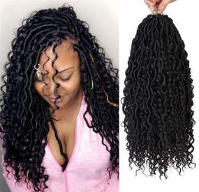 img 4 attached to 🔗 6 Packs Curly Wavy Faux Locs Crochet Hair with Curly Ends Pre-Looped Goddess Locs Boho Hippie Style River Curls Crochet Hair for Women Black Messy Hair Extension (1B#, 18 Inch)