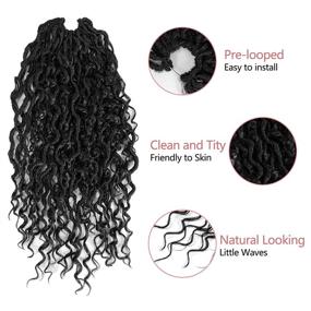 img 1 attached to 🔗 6 Packs Curly Wavy Faux Locs Crochet Hair with Curly Ends Pre-Looped Goddess Locs Boho Hippie Style River Curls Crochet Hair for Women Black Messy Hair Extension (1B#, 18 Inch)