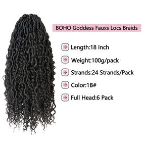 img 3 attached to 🔗 6 Packs Curly Wavy Faux Locs Crochet Hair with Curly Ends Pre-Looped Goddess Locs Boho Hippie Style River Curls Crochet Hair for Women Black Messy Hair Extension (1B#, 18 Inch)