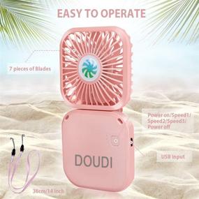 img 2 attached to 🌬️ DOUDI Hanging Neck Fan: USB Rechargeable, 3 Speed Mini Handhold Fan for Personal Cooling - Portable and Long-lasting Battery Operated, Perfect for Outdoor and Indoor Use (Pink)