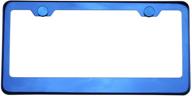 premium t304 stainless steel license plate frame holder with blue chrome finish - front or rear bracket, includes aluminum screw cap logo