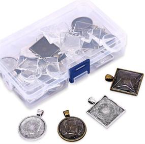 img 4 attached to 📿 48-Piece Glarks Round and Square Pendant Trays with Clear Glass Cabochon Dome Tiles - Perfect for DIY Jewelry Making and Crafting, 24 Sets