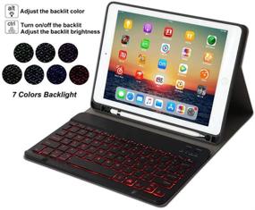 img 1 attached to 📱 Black Leather Keyboard Case with 7 Colors Backlit Bluetooth Keyboard for iPad 9th Gen (2021)/7th 8th Generation 10.2-inch. Slim Folio Cover for iPad 10.2