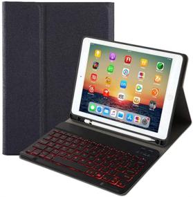 img 4 attached to 📱 Black Leather Keyboard Case with 7 Colors Backlit Bluetooth Keyboard for iPad 9th Gen (2021)/7th 8th Generation 10.2-inch. Slim Folio Cover for iPad 10.2