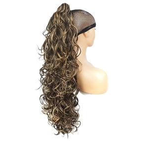 img 1 attached to 👱 Lydell 30-Inch Long Curly Clip-In Claw Ponytail Hair Extension Synthetic Hairpiece 280g with Jaw/Claw Clip, in 8TT124 Brown Mix