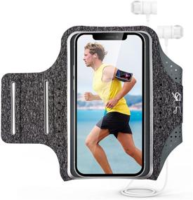 img 4 attached to 📱 Waterproof MILPROX Cell Phone Armband for Gym and Hiking - Flecking Grey, Adjustable & Card Holder Included!