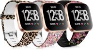 👍 maledan 3 pack silicone wristband for fitbit versa/fitbit versa lite se/fitbit versa 2 - fadeless printed strap with leopard, magic cloud, and pink floral patterns - small size logo