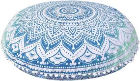 img 3 attached to 🧘 Marubhumi Green Ombre Indian Hippie Mandala Floor Pillow Cover – Cushion Cover – Pouf Cover Round Bohemian Yoga Decor – Floor Cushion Case, 32 Inch