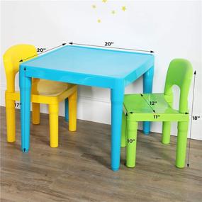 img 2 attached to 🪑 Humble Crew, Aqua & Green/Yellow Lightweight Plastic Toddler Table Set with 2 Chairs, Square Design