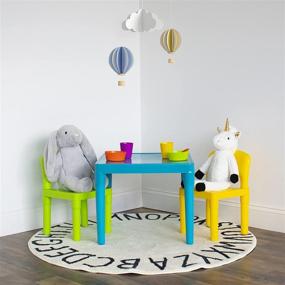 img 3 attached to 🪑 Humble Crew, Aqua & Green/Yellow Lightweight Plastic Toddler Table Set with 2 Chairs, Square Design