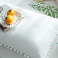 🛏️ cawanfly pom pom fringe pillow cases - luxurious tassel sham set for king size bedding - set of 2, white, 20x36inches logo