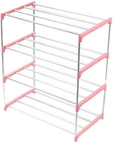 img 3 attached to 👠 Diligencer Sturdy Plastic Stainless Steel Stackable Shoe Rack for Home, Entryways, and Closets - Over Door Organizer for Shoes - Ms, Men, Kids - Available in Pink, Green, and Blue