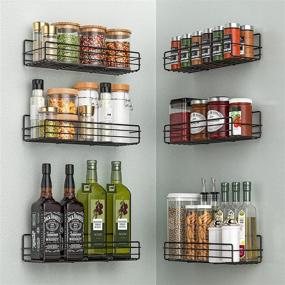 img 4 attached to 🌶️ 6-Pack Wall Mount Spice Rack Organizer - Hanging Black Shelf for Farmhouse Seasonings - Space-Saving Spice Shelves Holder for Kitchen Wall - Flexible Bathroom Organizer - MOFOROCO