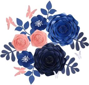 img 4 attached to Fonder Mols Giant 3D Paper Flowers Decorations for Wall - Navy Blue & Pink, Set of 16