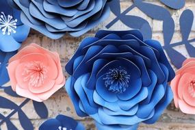 img 1 attached to Fonder Mols Giant 3D Paper Flowers Decorations for Wall - Navy Blue & Pink, Set of 16