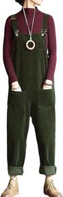 img 4 attached to Women's Green Corduroy Overalls with Adjustable Straps - Yeokou - for Jumpsuits, Rompers & Overalls, Clothing