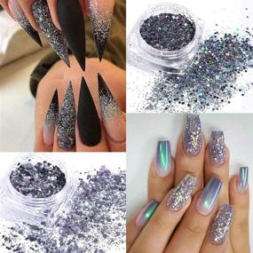 img 2 attached to 💅 Eseres 6 Box Holographic Nail Glitter Set with Metallic Silver Shining Flakes for Nail Art Decoration