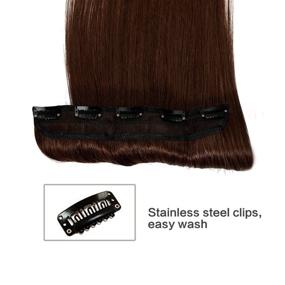 img 1 attached to Premium 7A Grade Remy Clip in Human Hair Extensions - 100% Natural Hair, 16-22 inch Length, Soft Silky Straight, 3/4 Full Head, 1 Piece with 5 Clips, Long Thick, Beautifully crafted for Women's Beauty, 20 inch, 95g, Medium Brown (#4)