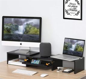 img 3 attached to 🖥️ 2-Tier Monitor Stand Riser with Adjustable Height and Pull-Out Storage Drawer