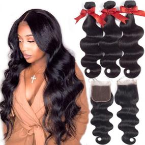 img 4 attached to Fashion Bundles Closure Brazilian Unprocessed Hair Care and Hair Extensions, Wigs & Accessories