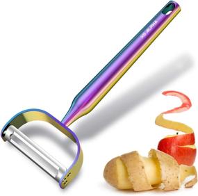 img 4 attached to 🌈 Swiveling Double Blade Stainless Steel Peeler - Ergonomic Handle, Lengthened Potato Peeler Tool in Rainbow Color