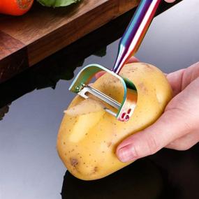 img 1 attached to 🌈 Swiveling Double Blade Stainless Steel Peeler - Ergonomic Handle, Lengthened Potato Peeler Tool in Rainbow Color