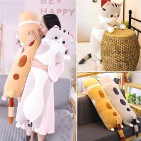 img 1 attached to 🐱 Cute Orange Cat Plushie Long Body Pillow - Soft Stuffed Animal Doll Pillow for Kids Girls - 19 inch - Ideal Gift