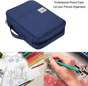 img 3 attached to 🖍️ BTSKY Colored Pencil Case with 220 Slots - Portable Pen Pencil Bag Organizer, Multilayer Holder for Prismacolor Crayola Colored Pencils & Gel Pen in Dark Blue