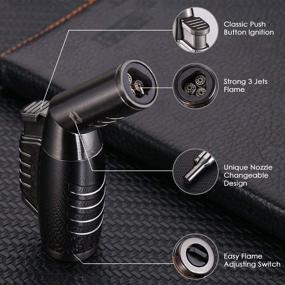 img 2 attached to 🔥 3 Flame Nozzle Jet Torch Cigar Lighter - Adjustable Butane Refillable Cigarette Lighter