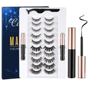 img 4 attached to 👁️ Cuckoo Magnetic Eyelashes and Eyeliner Kit - 3D Reusable False Magnetic Eyelashes for Natural Look - Set of 10 Pairs Magnetic Eyelashes with 2 Tubes of Magnetic Eyeliner - Complete False Eye Lash Kit