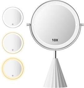 img 4 attached to 💄 AmnoAmno LED Vanity Mirror - 8 Inch Double Sided 360° Swivel Tabletop Makeup Mirror with 3 Colors Lighting, 10x Magnification, Touch Sensor Dimming, and Polish Finish