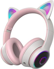 img 4 attached to 🎧 Wireless Cat Ear Headphones with LED Lights - Foldable Bluetooth Over Ear Headphones for Kids, with Microphone, Volume Control - Compatible with Smartphones, PC, Tablet - Kawaii Design (Grey)
