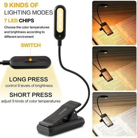 img 3 attached to 📚 VAVOFO Rechargeable Reading Light - 7 LEDs with 9 Color Temperature & Brightness Levels - Clip On Book Lights for Bedtime Reading - Power Indicator - Ideal for Bookworms (Black)