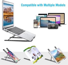 img 1 attached to 📱 Portable Laptop Stand: Adjustable Height Ergonomic Laptop Riser for MacBook, iPad, HP, Lenovo, Dell & More, 10-15.6” Laptops & Tablets