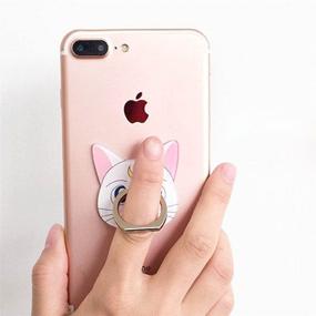 img 2 attached to 🌙 ZOEAST(TM) Phone Ring Grip Moon Girl Black White Cat Luna: 360° Adjustable Universal Holder for iPhone 12, Samsung, iPad – White Moon Cat Design