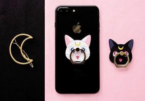 img 3 attached to 🌙 ZOEAST(TM) Phone Ring Grip Moon Girl Black White Cat Luna: 360° Adjustable Universal Holder for iPhone 12, Samsung, iPad – White Moon Cat Design